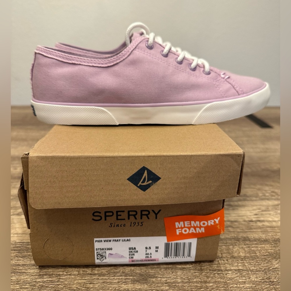 Sperry Pier View Fray Lilac Sneakers Size 9.5 Purple Pink White Sneakers NIB